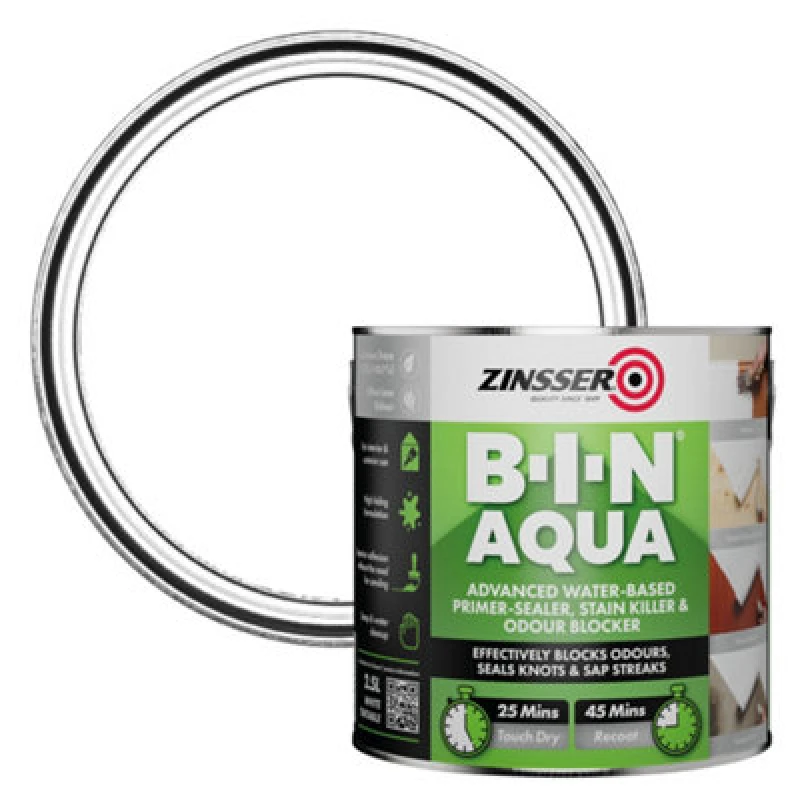 Image of Zinsser BIN Aqua Water-Based Primer Sealer Stain Blocker - 2.5L White