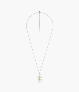 Image of Fossil Women Elliott Compass White Synthetic Opal Sterling Silver Pendant Necklace