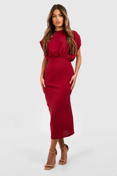 Image of boohoo Short Sleeve Batwing Midaxi Dress Berry