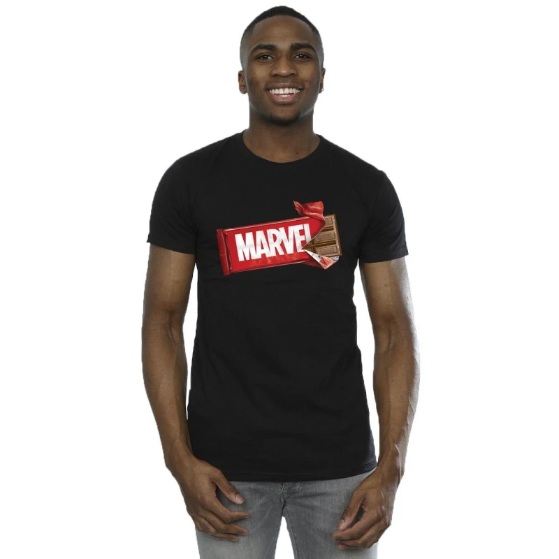 Image of Marvel Men Marvel Chocolate T-Shirt in Black Size: Small Black S Male 5059934338463