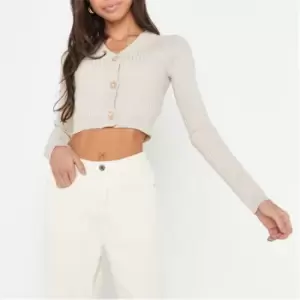 Image of Missguided Petite Chunky Rib Knit Crop Cardigan - Neutral