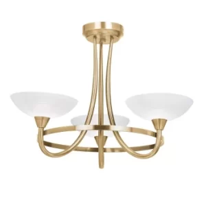 Image of Cagney 3 Light Semi Flush Multi Arm Ceiling Light Antique Brass, White Glass, G9