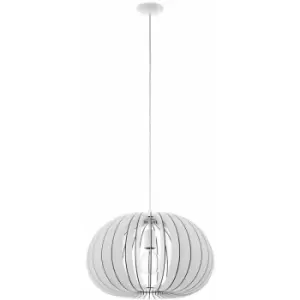 Image of Pendant Ceiling Light Colour White Steel Shade White Wood Bulb E27 1x60W