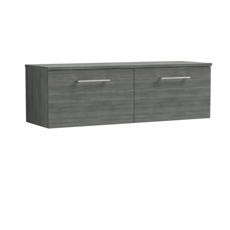 Image of Balterley Level 1200mm Wall Hung 2 Drawer Unit, Worktop - Anthracite Woodgrain in Grey Grey Unisex