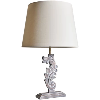 Image of Distressed White Floral Design Table Lamp with Large Tapered Shade - Beige