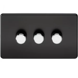 Image of KnightsBridge 60-400W 3G 2 Way 230V Screwless Matt Black Electric Dimmer Switch