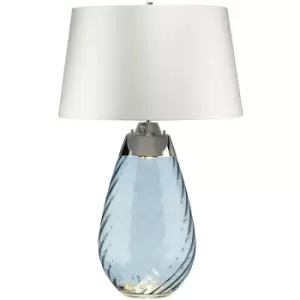 Image of Elstead Lena 2 Light Large Blue Table Lamp with Off-white Shade, Blue-tinted Glass , Off-White Shade, E27