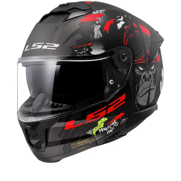 Image of LS2 FF808 STREAM II ANGRY MONKEY Matt Zwart Rood-06 Full Face Helmet Size M
