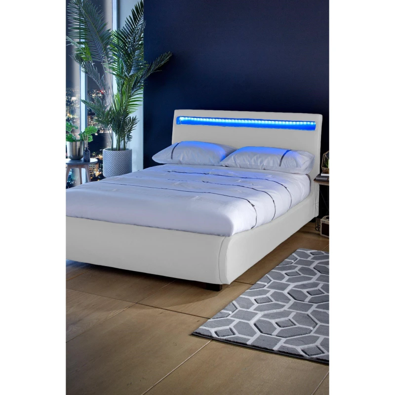 Image of Homelife Atlanta Faux Leather Bed with LED Headboard - White White Double