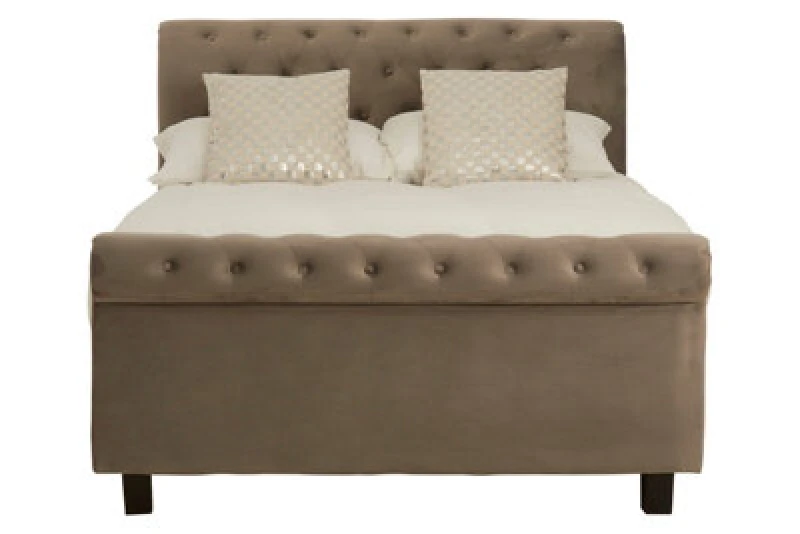 Image of Orsina Elegant Brushed Velvet Double Bed, Minimalist Double Bed For Bedroom, Velvet Upholstered Stud Detail Bed