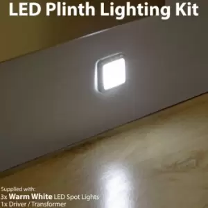 Image of Loops - Square LED Plinth Light Kit 3 warm white Spotlights Kitchen Bathroom Floor Panel