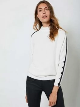 Image of Mint Velvet Contrast Button Ottoman Batwing Top - White