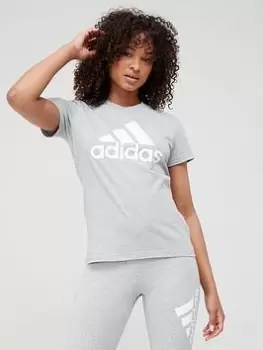 Image of adidas Essentials Big Logo T-Shirt - Medium Grey Heather, Size S, Women
