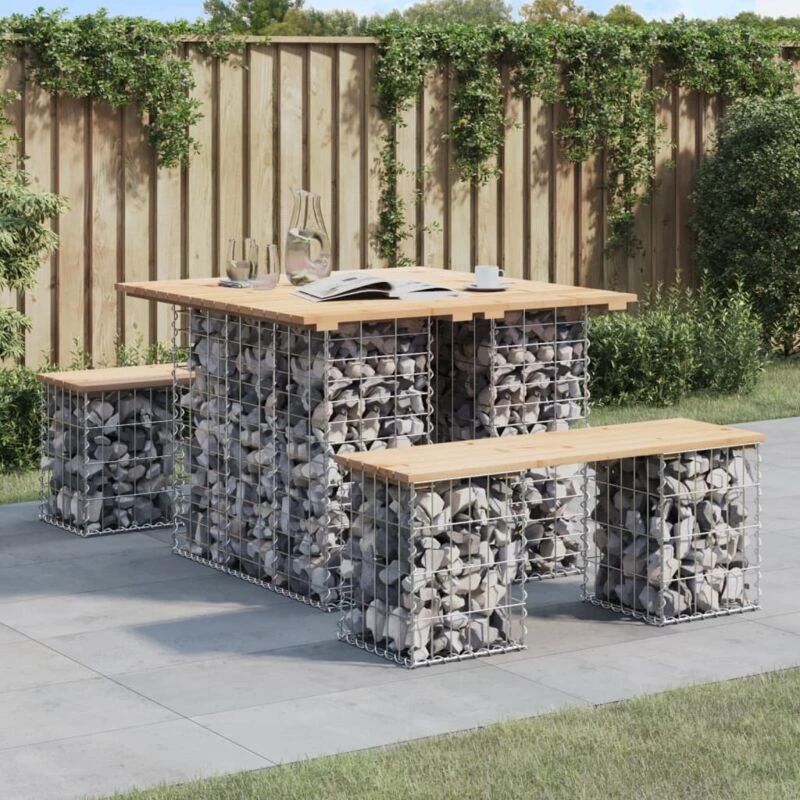 Image of VIDAXL Garden Bench Gabion Design 100x102x72cm Solid Wood Pine Vidaxl 8720845446338