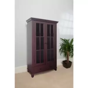 Image of Display Cabinet, Media Storage with Shelving and Drawer, H132.5 W76cm D30cm (Mahogany) - Mahogany
