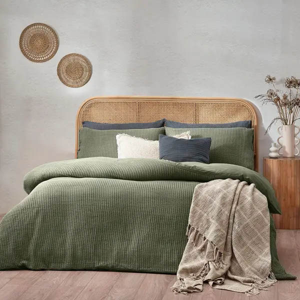 Image of Chunky Waffle Duvet Cover Set Eucalyptus, Eucalyptus / Super King