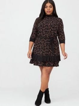 Image of Oasis Curve Three Quarter Sleeve Patched Spot Blouse Dress - Multi Black