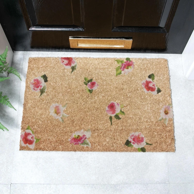 Image of Artsy Mats Watercolour Pink Flowers Doormat (60 X 40Cm), Brown 6040W-WCOLOURFL