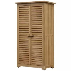 Image of Outsunny Wooden Garden Storage Shed, Compact Utility Sentry Unit, 3-Tier Shelves Tool Cabinet Organizer with Asphalt Roof and Shutter Design