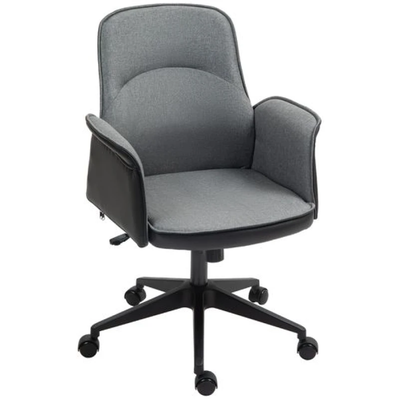 Image of HOMCOM Office Chair, Linen Desk Chair with Adjustable Height Grey Grey