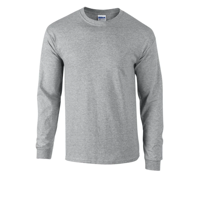 Image of Gildan Mens Ultra Cotton Long-Sleeved T-Shirt in Grey Size: Small Grey Male S