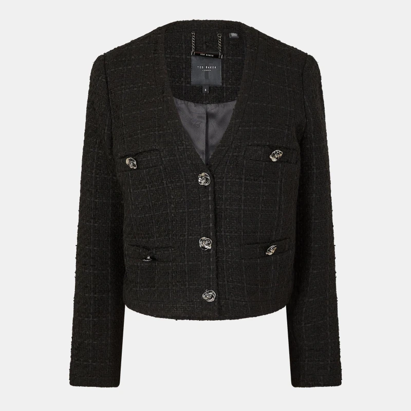 Image of Ted Baker Womens Rose Button Cropped Hybrid Jacket Black female 14 (L)