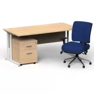 Image of Impulse 1800 x 800 White Cant Office Desk Maple + 2 Dr Mobile Ped & Chiro Med Back Blue W/Arms