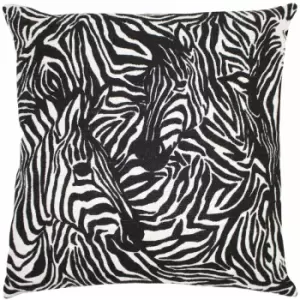 Image of Furn Hidden Zebra Animal Print 100% Cotton Cushion Cover, Black, 50 x 50 Cm