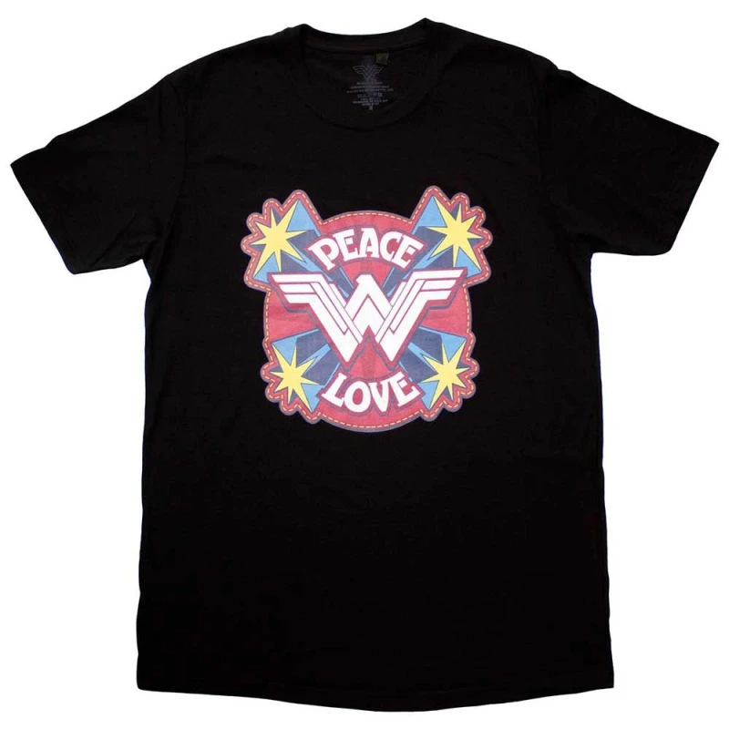 Image of DC Comics Wonder Woman Peace And Love T Shirt Black unisex