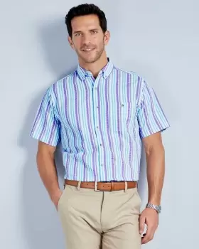 Image of Cotton Traders Mens Classic Seersucker Shirt in Purple