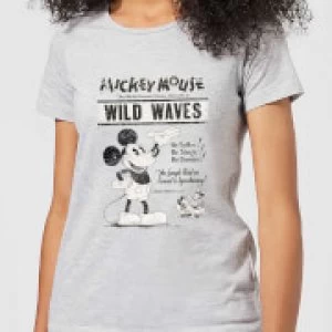 Image of Disney Mickey Mouse Retro Poster Wild Waves Womens T-Shirt - Grey - M