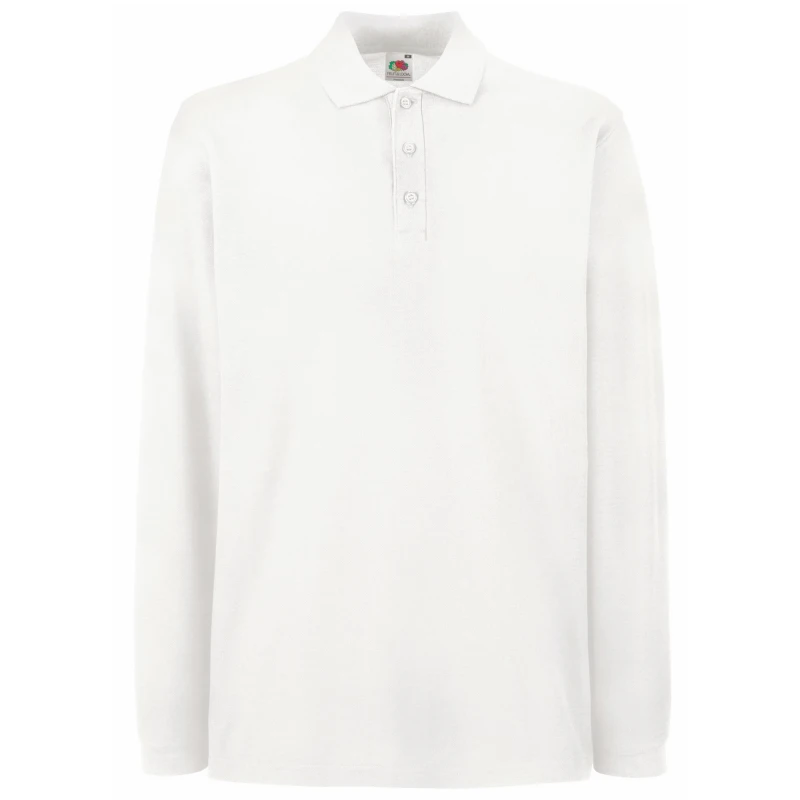 Image of Fruit Of The Loom Fruit of the Loom Men Premium Long Sleeve Polo Shirt in White Size: Small White S Male 5055747700435