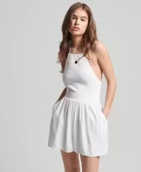 Image of Superdry Womens Vintage Smocked Halter Neck Playsuit White - Size: 16