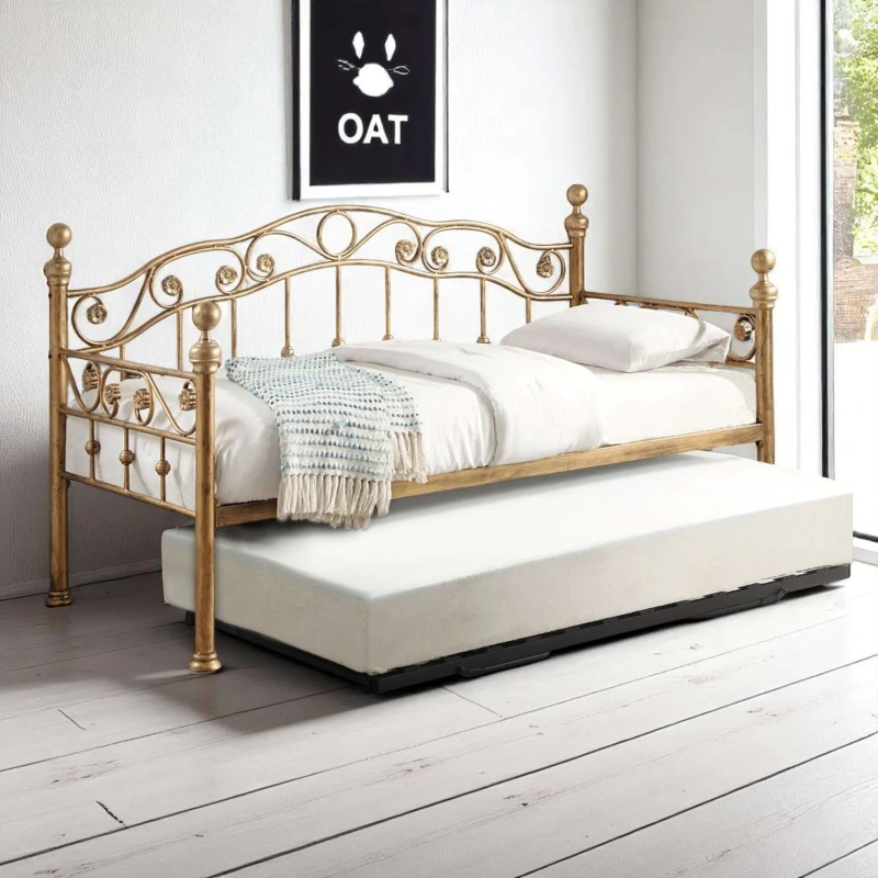 Image of OAT Home Mayfair Antique Brass Effect Metal Single Day Bed & Guest Trundle in Bronze Bronze Unisex Single