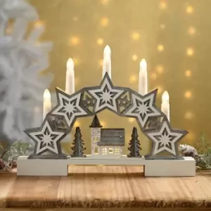 Image of Festive 32cm Battery Operated Lit Star & Village Candle Bridge