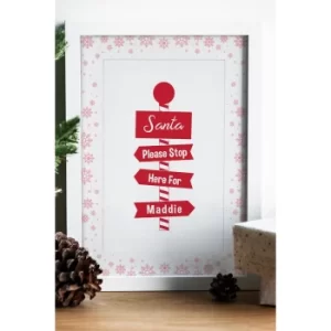 Image of Personalised Santa Please Stop Here A4 Framed Print