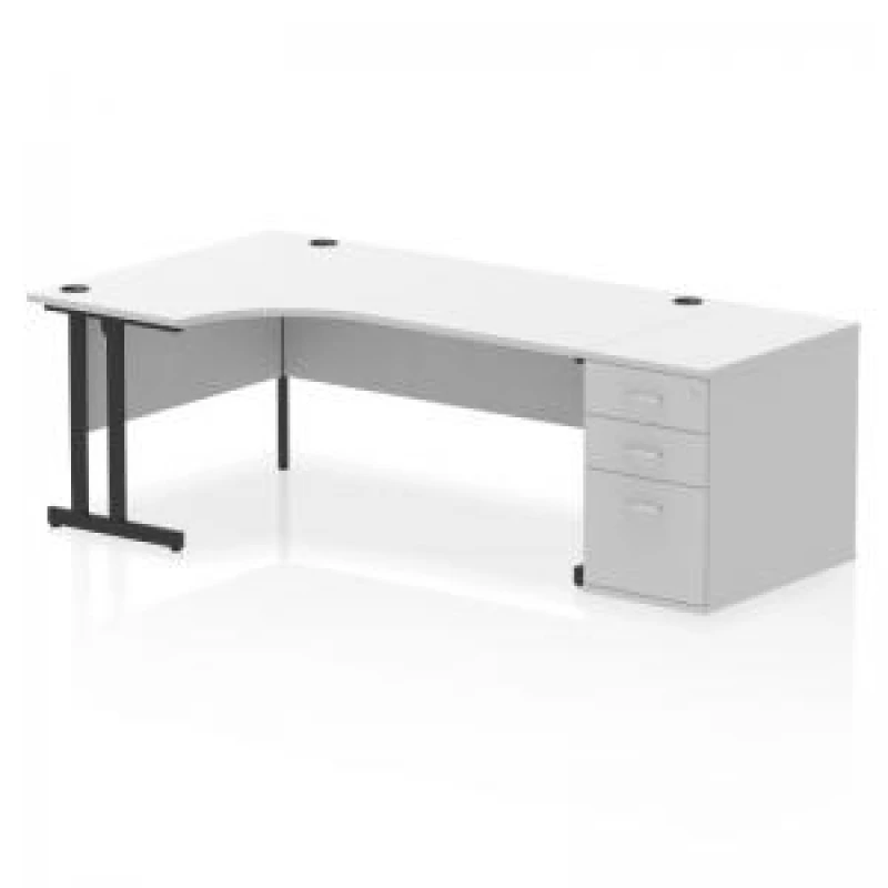 Image of Impulse Impulse 1800mm Left Crescent Office Desk White Top Black Cantilever Leg Workstation 800 Deep Desk High Pedestal IWSLC188BCWHT