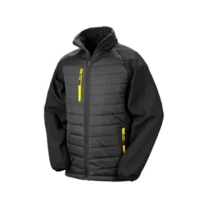 Image of Result Mens Black Compass Padded Soft Shell Jacket (M) (Black/Yellow)