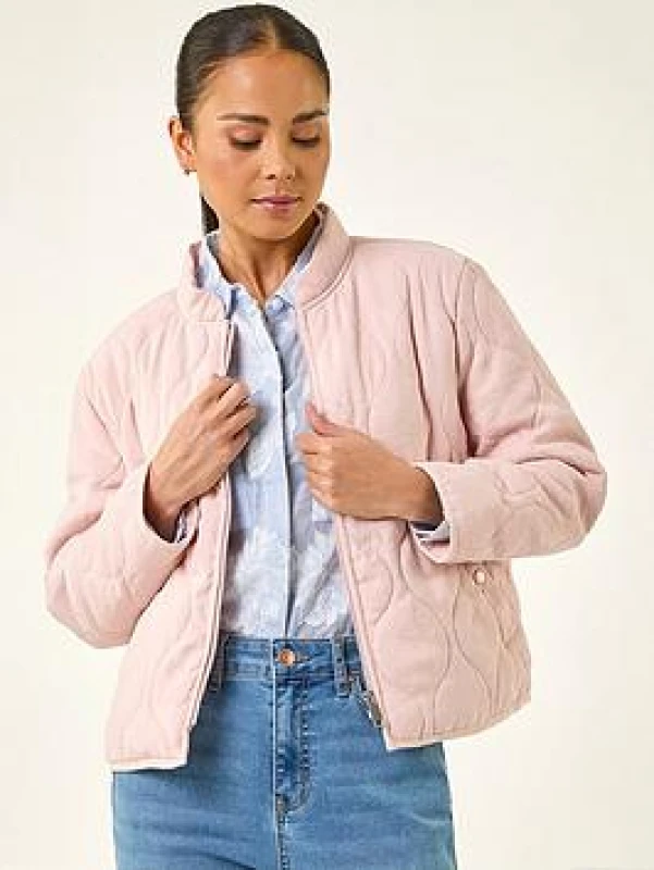 Image of Roman Womens Petite Quilted Puffer Jacket in Light Pink Size: 14 Light Pink Female 14
