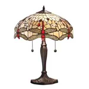 Image of Dragonfly 2 Light Medium Table Lamp Dark Bronze, Beige, Tiffany Style Glass, E27