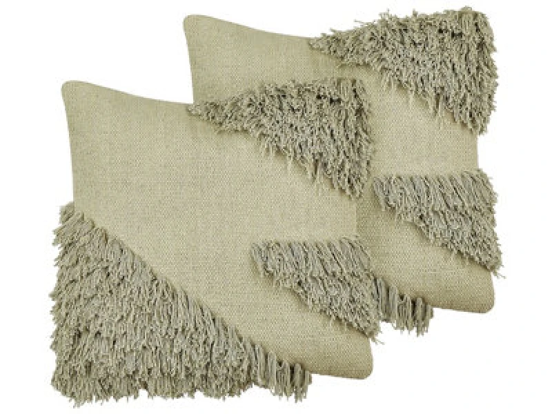 Image of Beliani Set Of 2 Decorative Cushions Sourwood Cotton 45 X 45cm Light Green Geometric Pattern