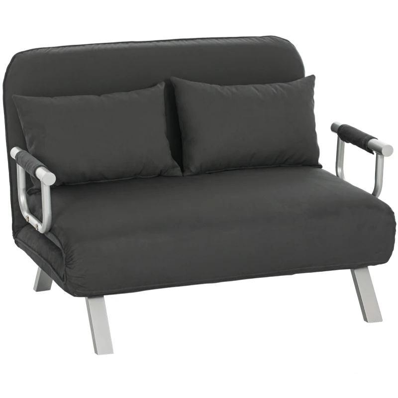 Image of HOMCOM Fabric Convertible 2 Seater Sofa Bed w/ 2 Pillows, Charcoal Grey 833-042V70CG