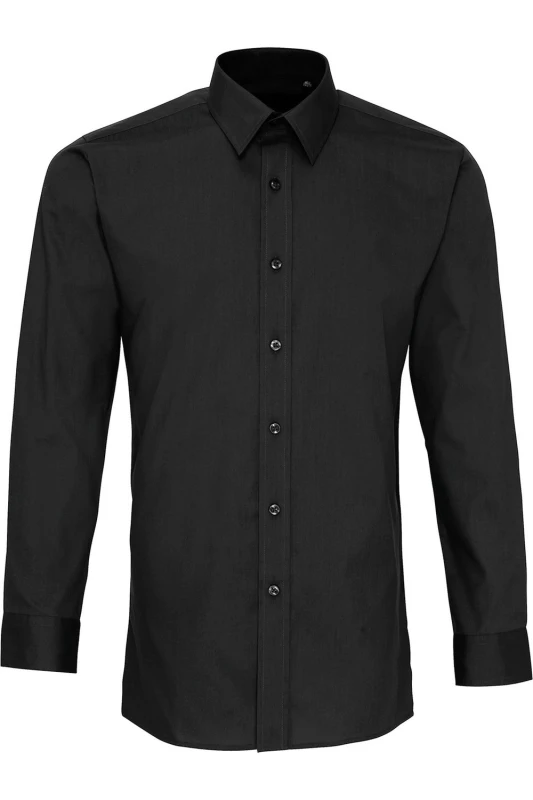 Image of Premier Premier Men Long Sleeve Fitted Poplin Work Shirt in Black One Size Male 5057080014057