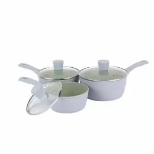 Image of Salter Earth 3 Piece Non-Stick Saucepan Set - Green