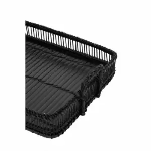 Image of Rectangular Boho Natural Rattan And Bamboo Tray , Black
