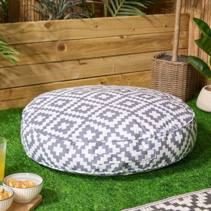 Image of OHS OHS Large Outdoor Cushion Round Decorative Floor Garden Water Resistant in Light Grey Light Grey One Size Unisex 5027434209125