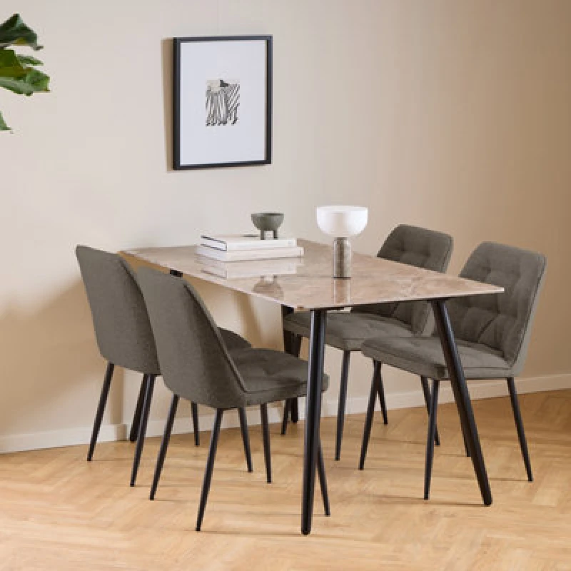 Image of Furniture To Go Wicklow Ceramic Dining Table Brown/black 140X75Cm Included 4 Brooke Dining Chairs In Taupe