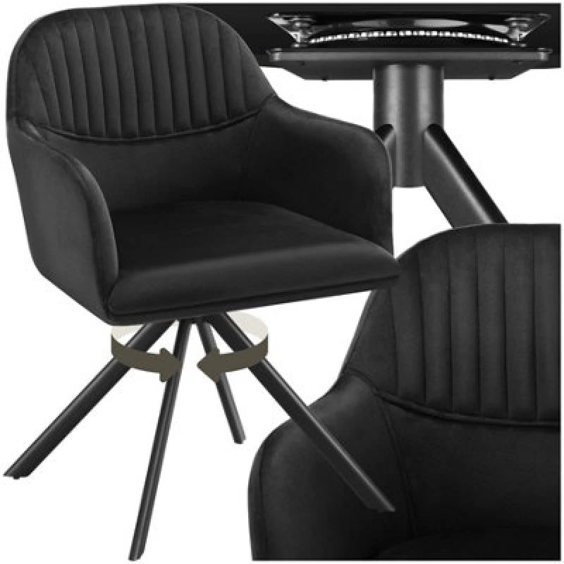 Image of Tectake 1 Lounge Armchair Living Room Accent Chair 360 Swivel Slim Steel Legs Velvet Fabric - Black/black