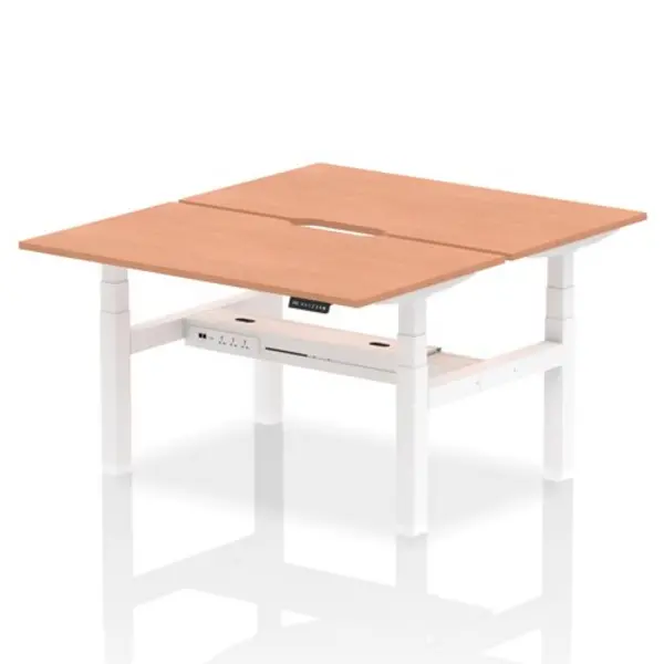 Image of Air Air Back-to-Back 1400 x 800mm Height Adjustable 2 Person Bench Desk Beech Top with Scalloped Edge White Frame HASSE2P14800BCHW