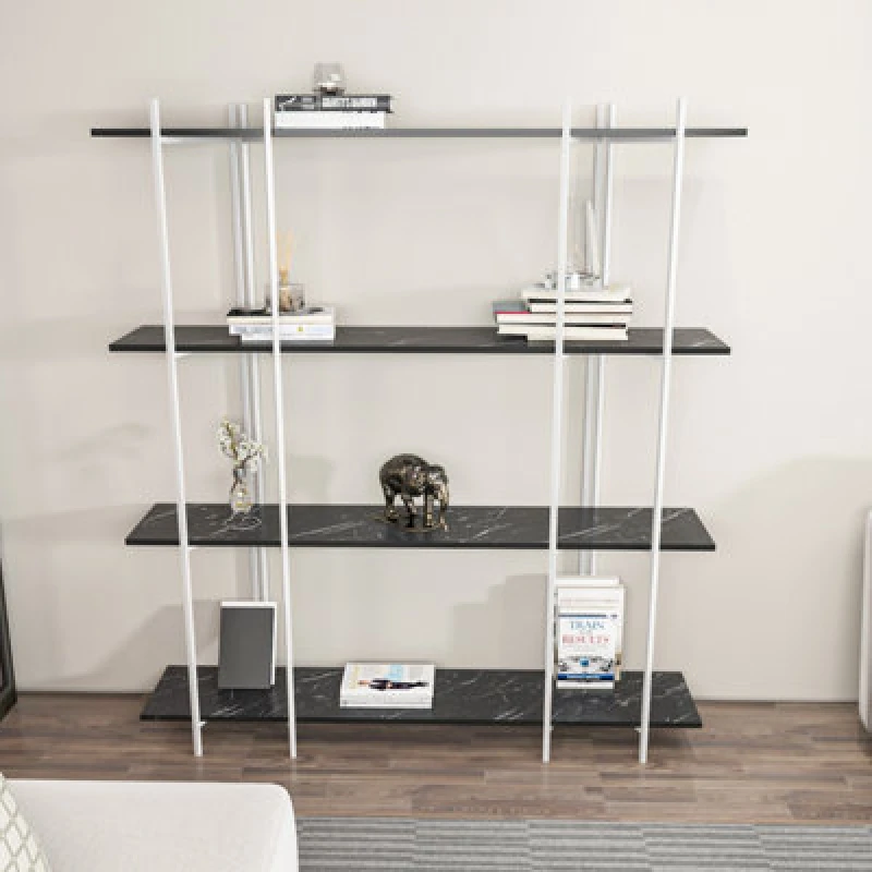 Image of Decorotika Moss 3-Tier Bookcase Shelving Unit Black Marble Effect & White